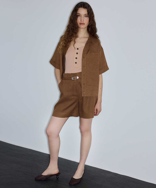 Single-Pocket Linen Blouse