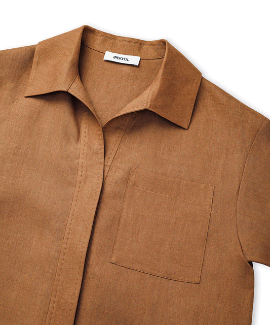 Single-Pocket Linen Blouse