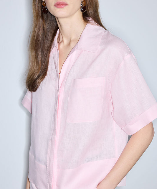 Single-Pocket Linen Blouse