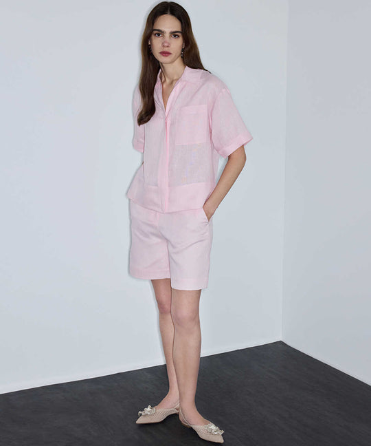Single-Pocket Linen Blouse