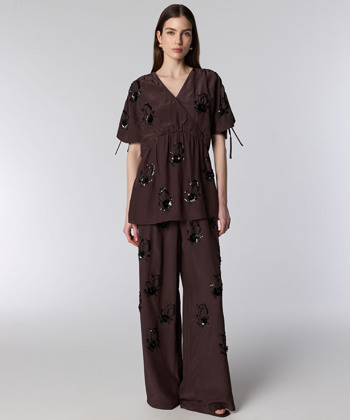 Zoomed Sequined Wrap Blouse