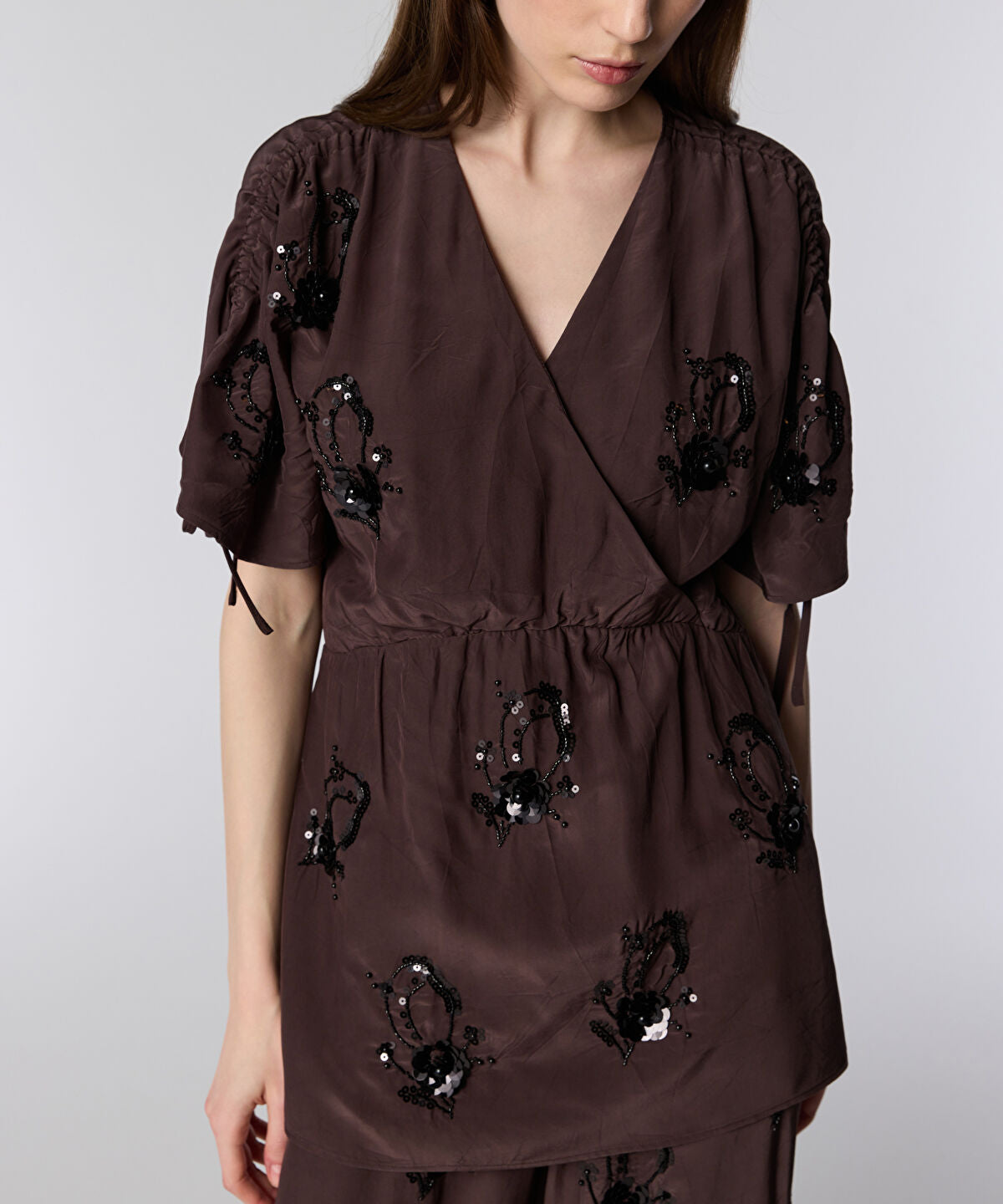 Zoomed Sequined Wrap Blouse