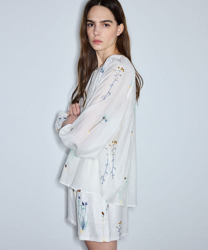 Textured Floral Embroidered Blouse