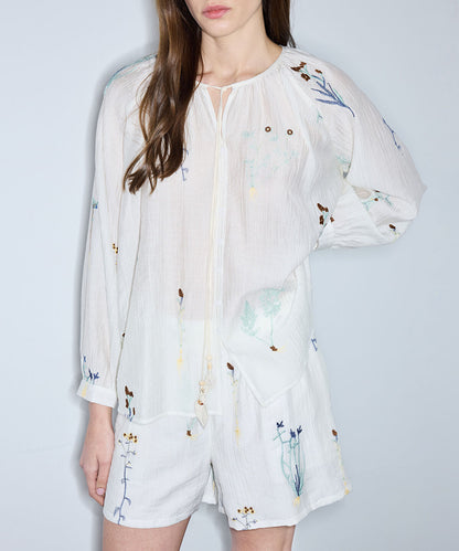 Textured Floral Embroidered Blouse