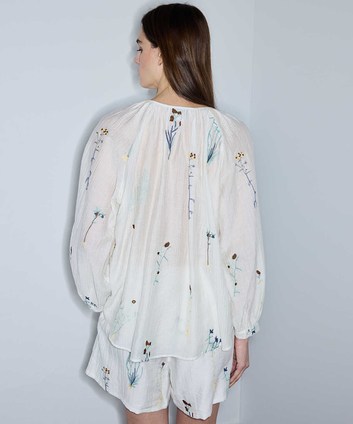 Textured Floral Embroidered Blouse
