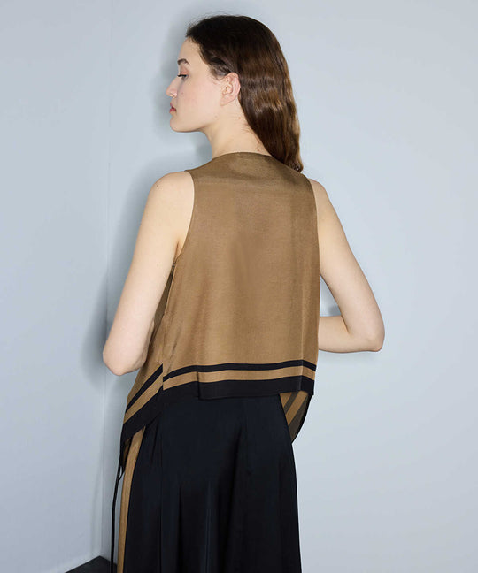 Asymmetric Contrast-Trimmed Blouse