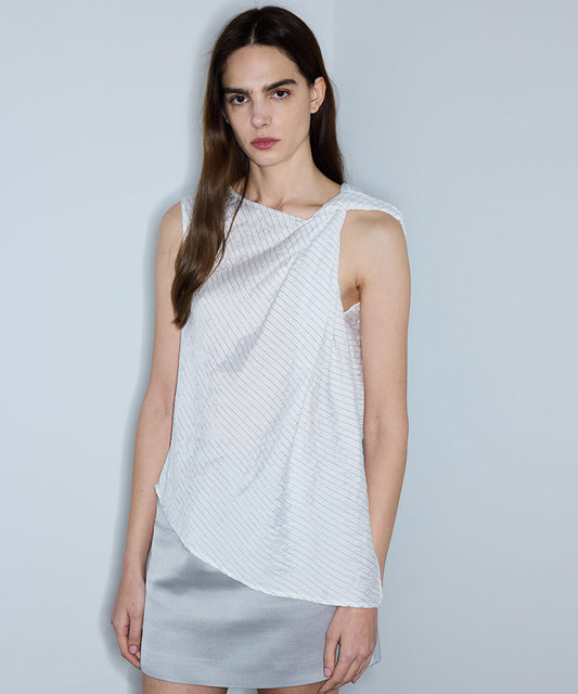 Asymmetric Twisted Striped Blouse