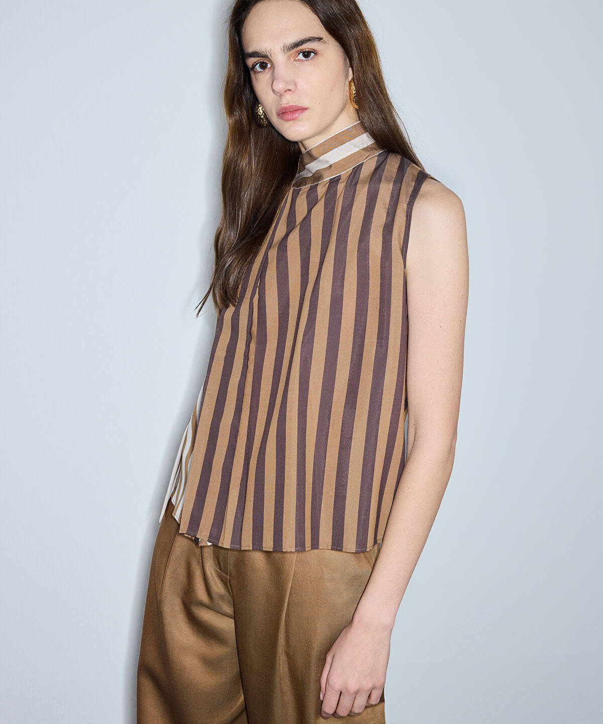 Scarf-Effect Striped Blouse