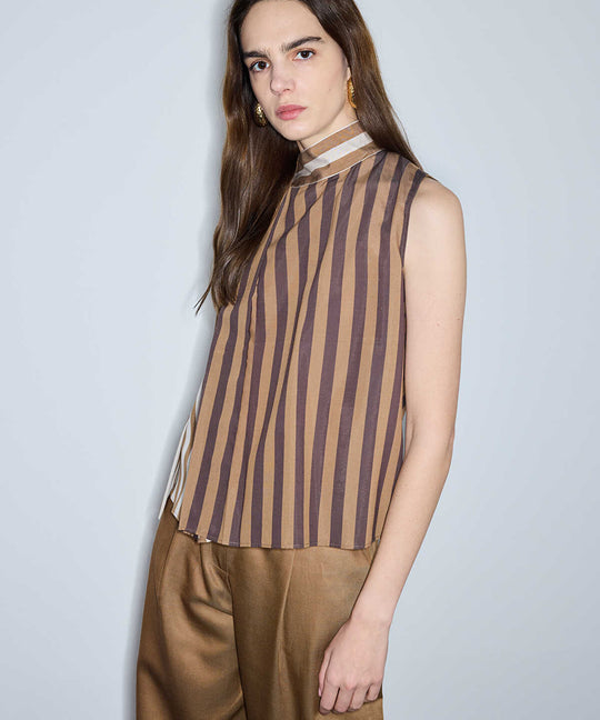 Scarf-Effect Striped Blouse