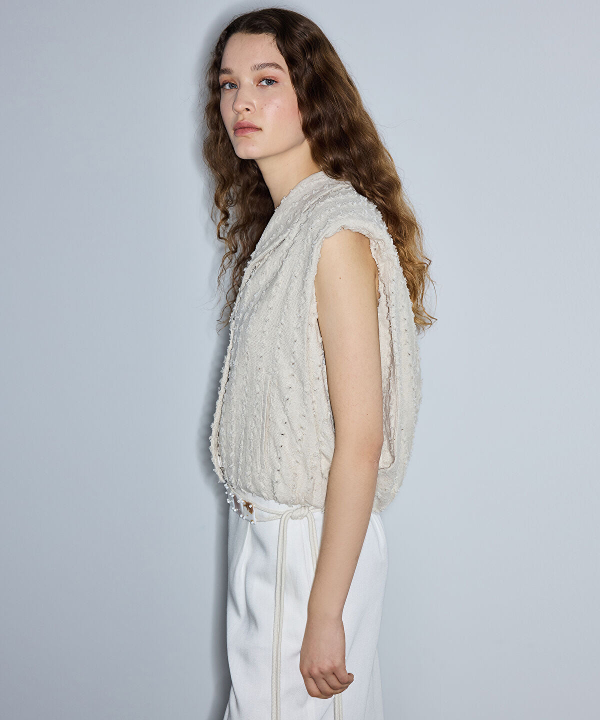 Zoomed Raw Edge Vest with Shoulder Pads