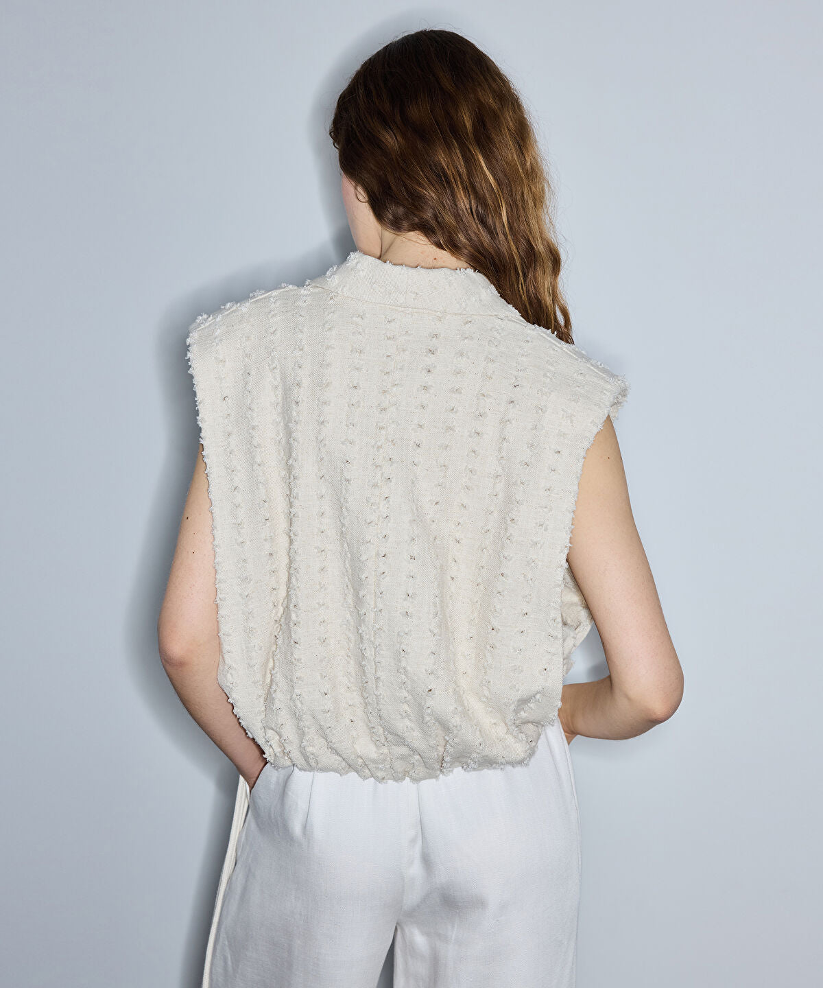 Raw Edge Vest with Shoulder Pads