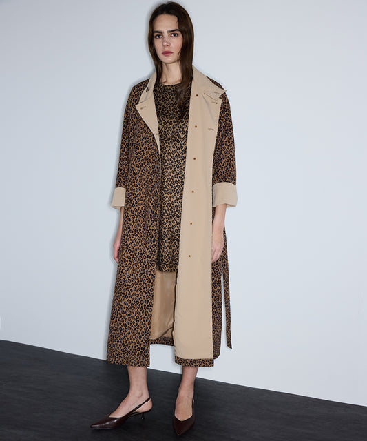 Leopard Print Technical Trench Coat