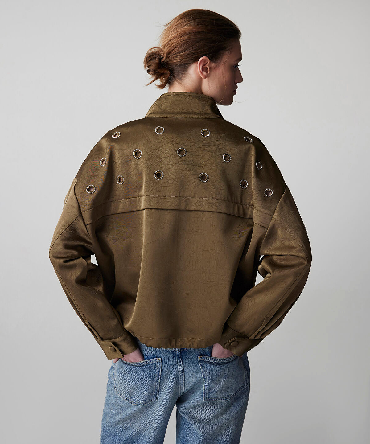 Zoomed Embellished Crinkle-Effect Coat