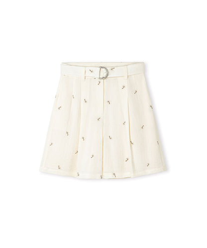Textured Floral Embroidered Shorts