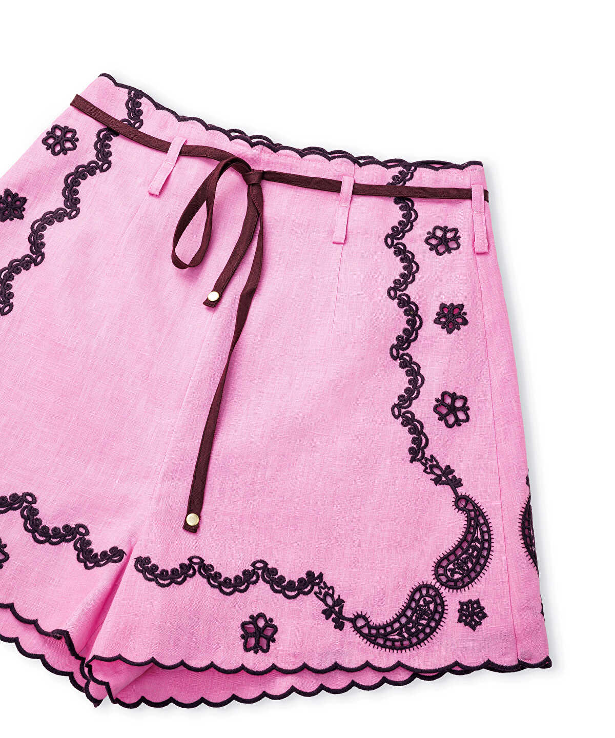 Linen Shorts with Contrast Embroidery