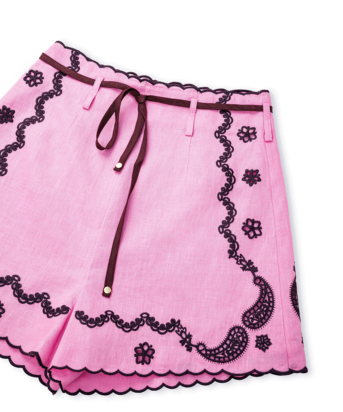 Linen Shorts with Contrast Embroidery