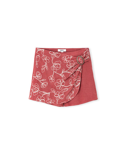 Embroidered Wrap Skort