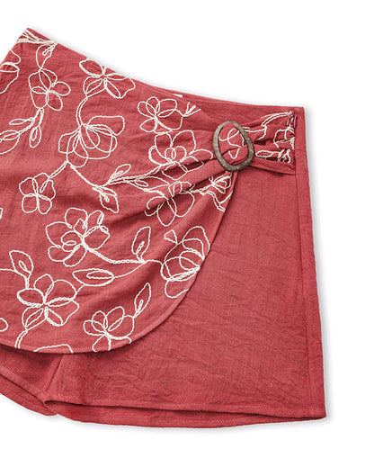 Embroidered Wrap Skort