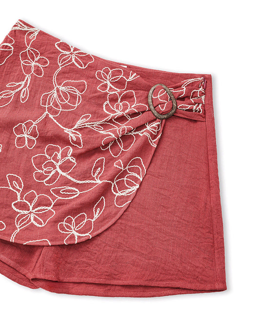 Embroidered Wrap Skort