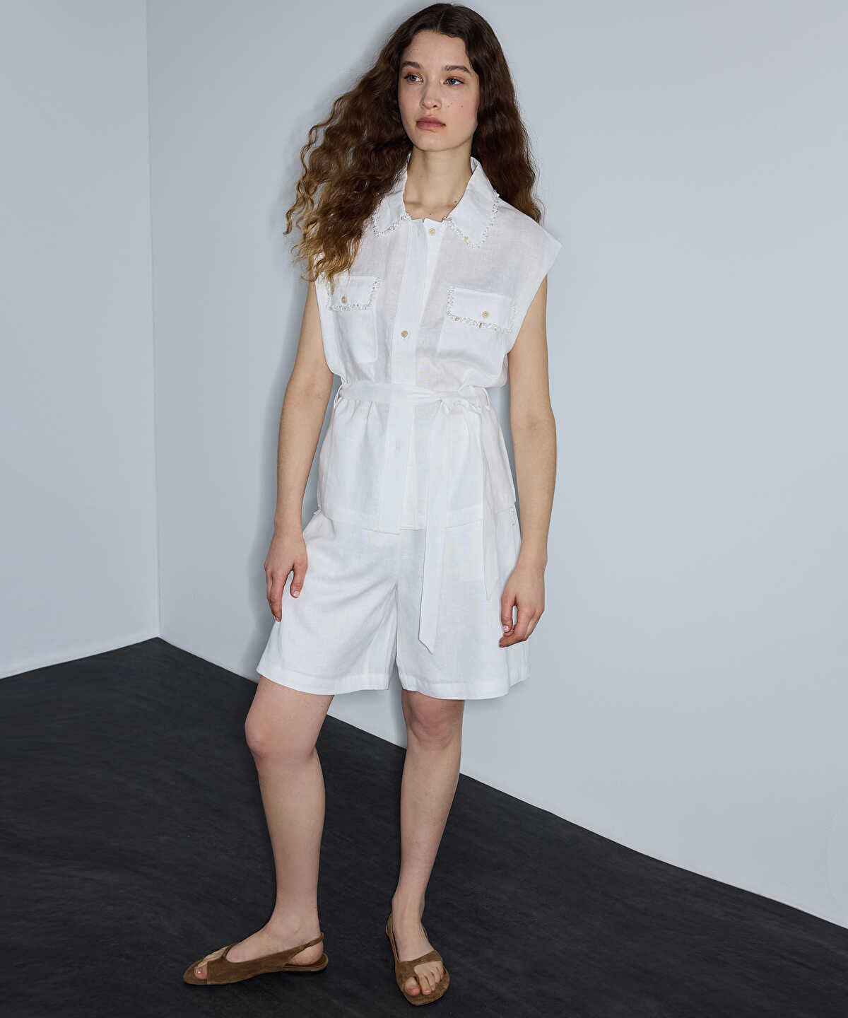 Linen Shorts with Embellishments