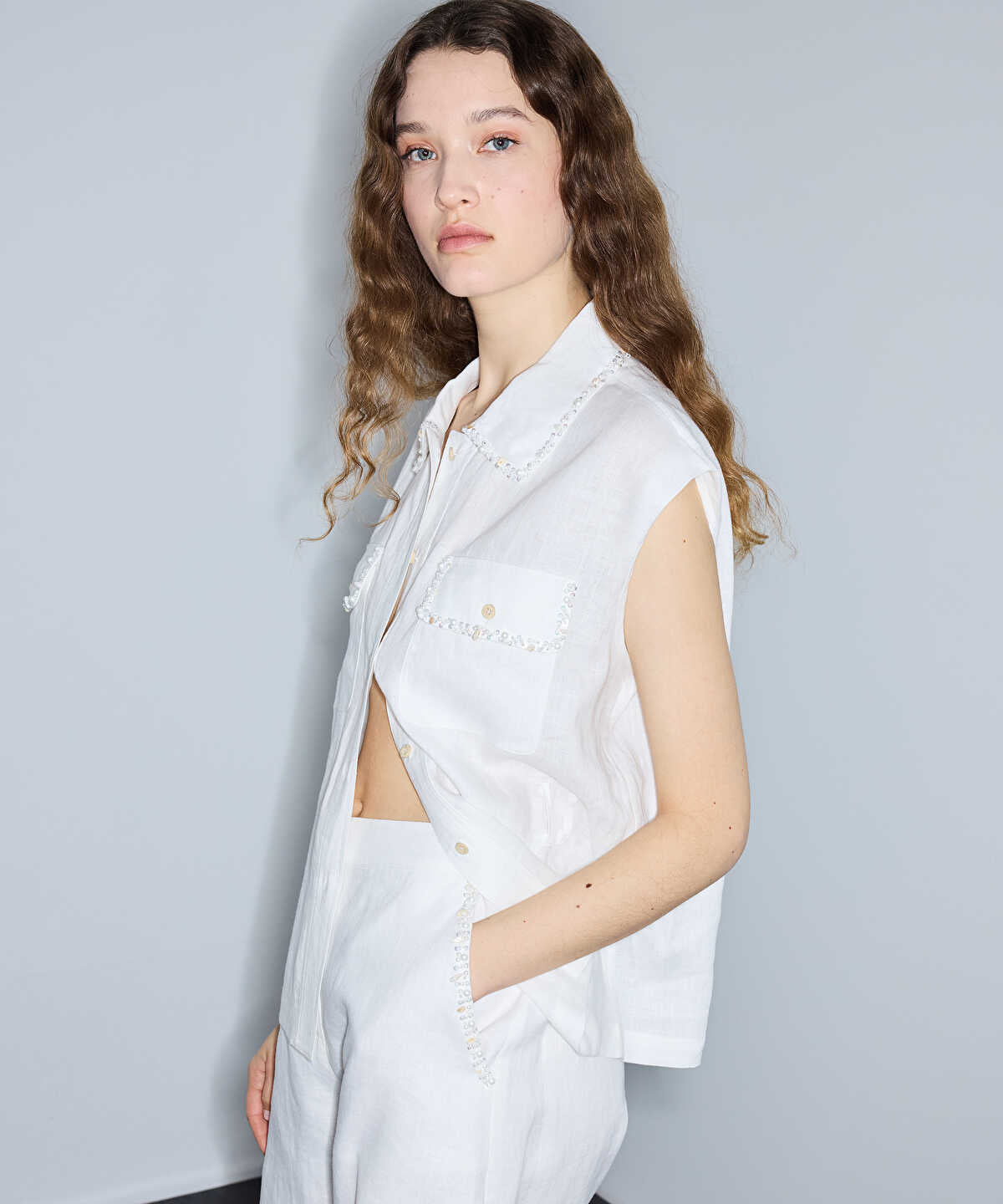 Linen Shorts with Embellishments