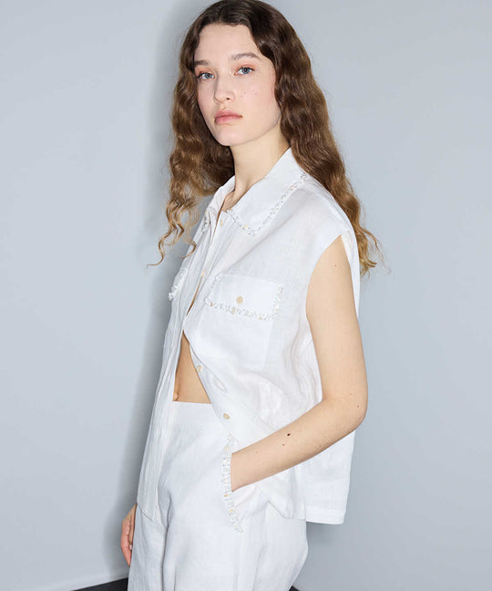 Linen Shorts with Embellishments