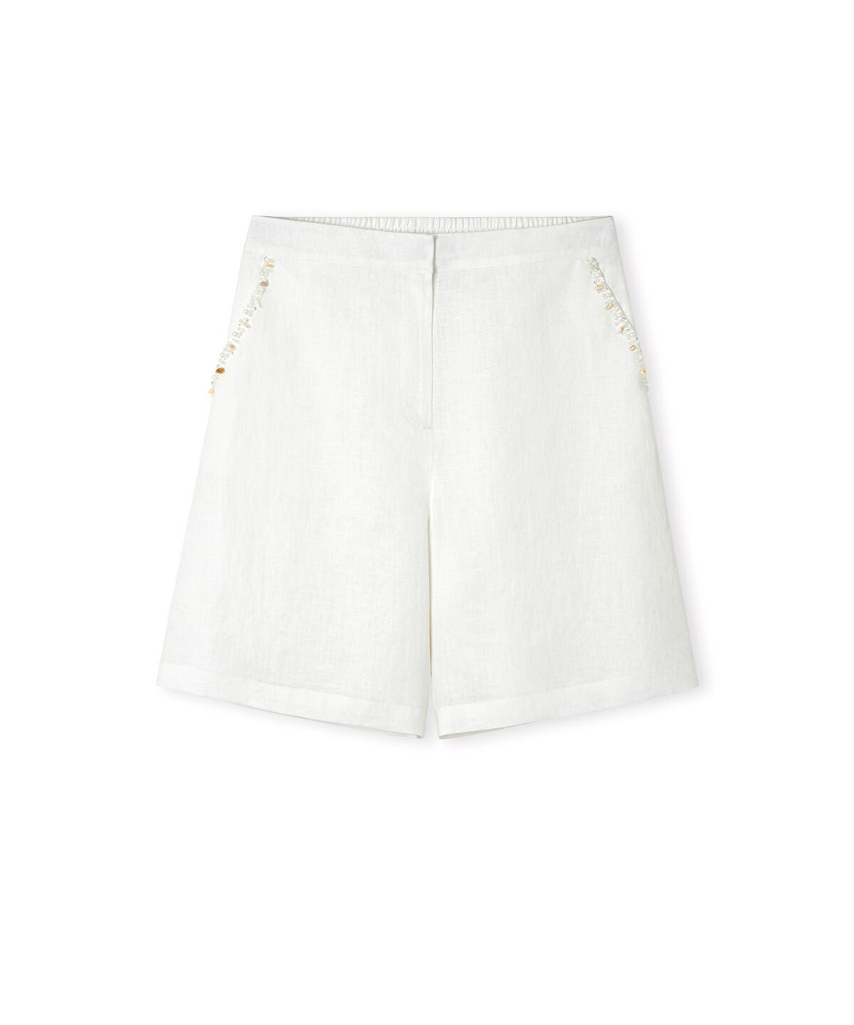 Zoomed Linen Shorts with Embellishments