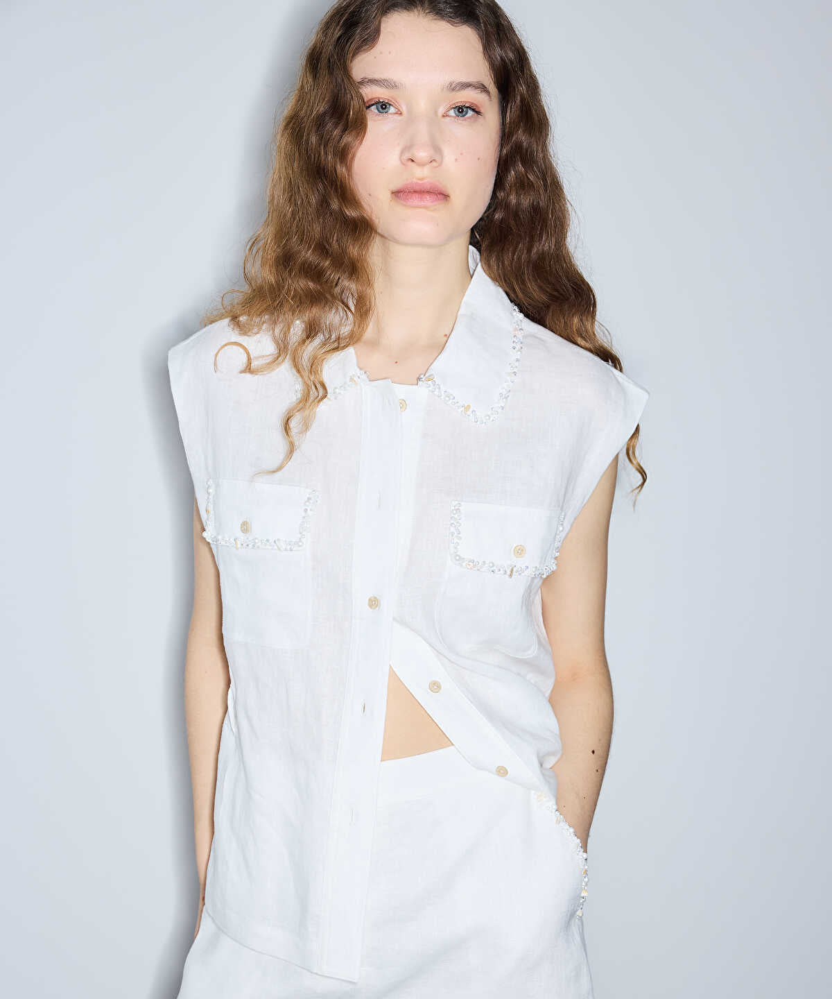 Linen Shorts with Embellishments