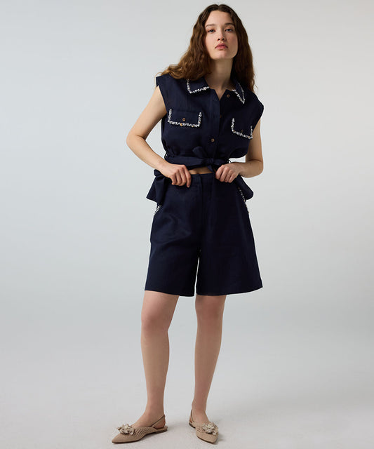 Linen Shorts with Embellishments