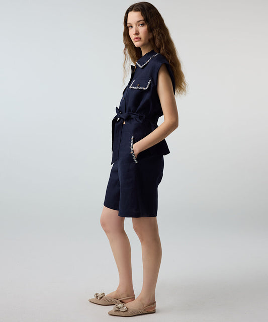 Linen Shorts with Embellishments