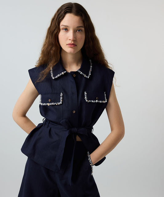 Linen Shorts with Embellishments