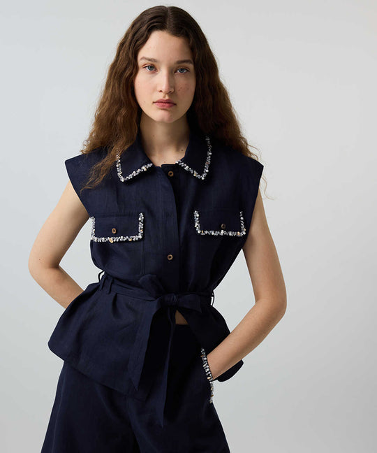 Linen Shorts with Embellishments