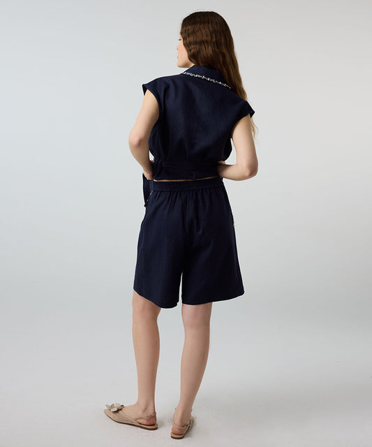 Linen Shorts with Embellishments