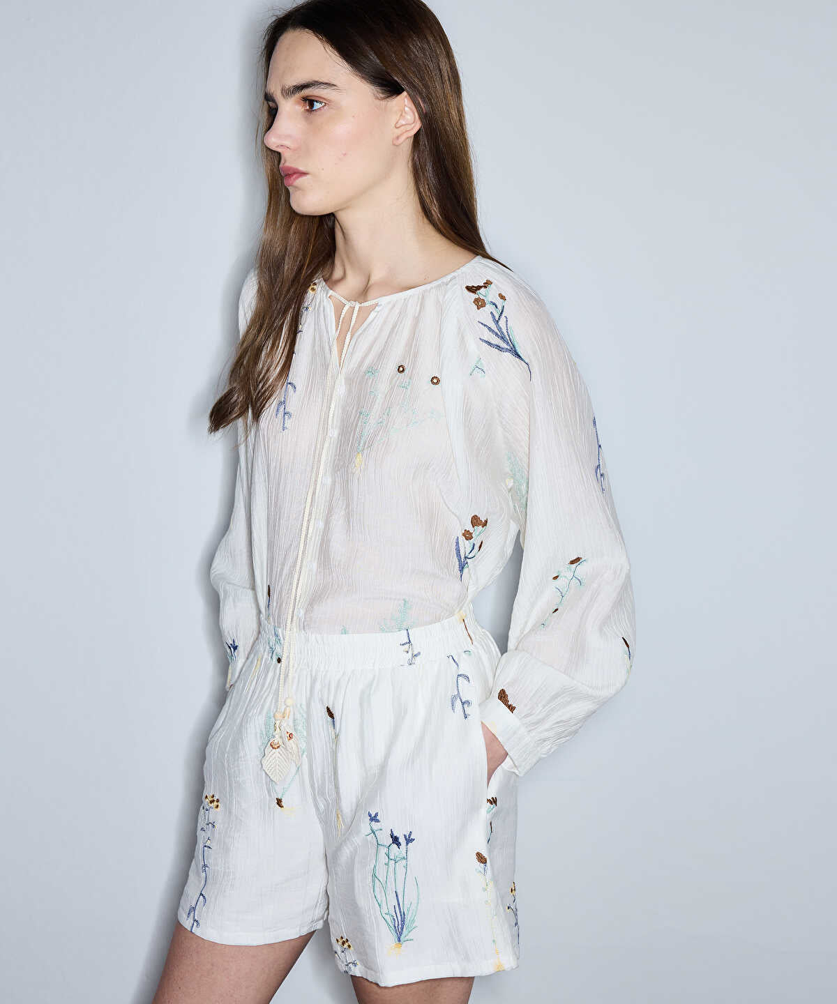 Embroidered Elastic-Waist Shorts