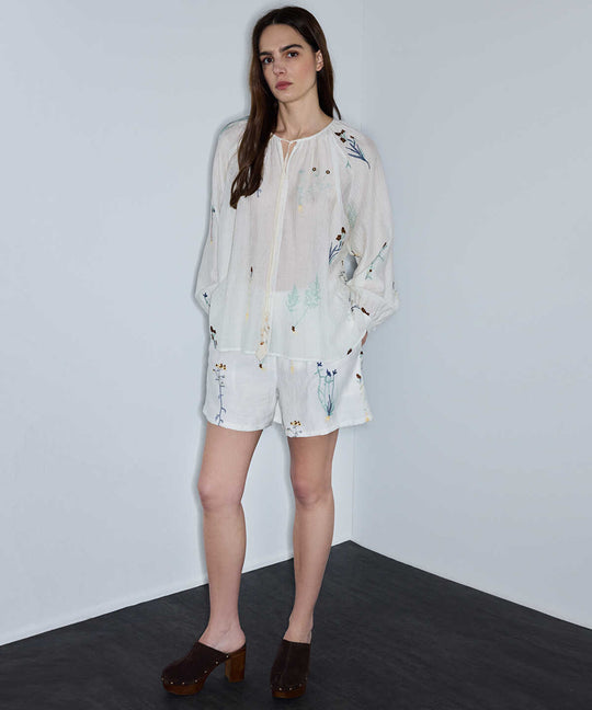 Embroidered Elastic-Waist Shorts