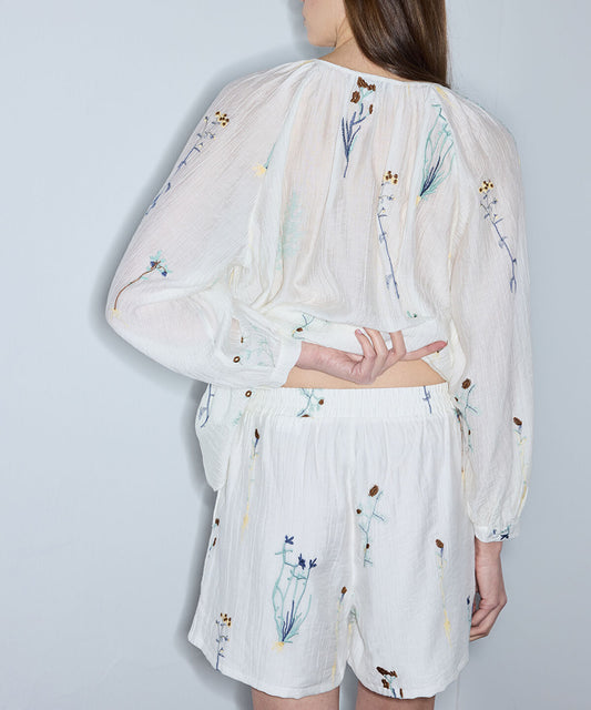 Embroidered Elastic-Waist Shorts