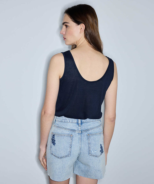 Embroidered Raw Edge Denim Shorts