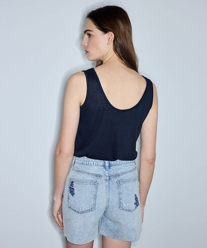 Embroidered Raw Edge Denim Shorts