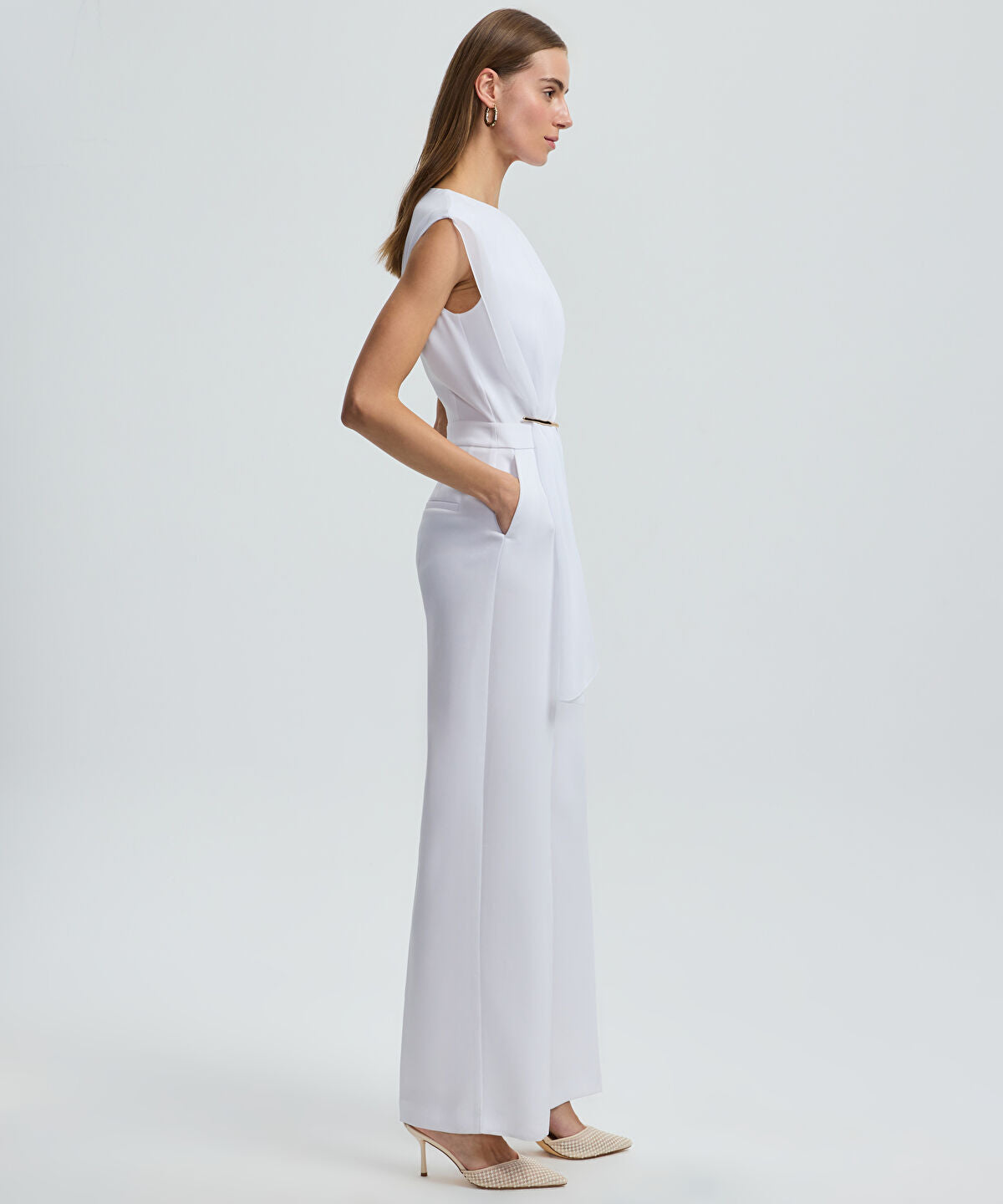 Pleated Jumpsuit with Gold Accent