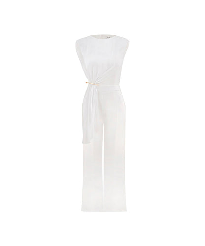 Pleated Jumpsuit with Gold Accent