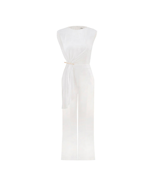 Pleated Jumpsuit with Gold Accent