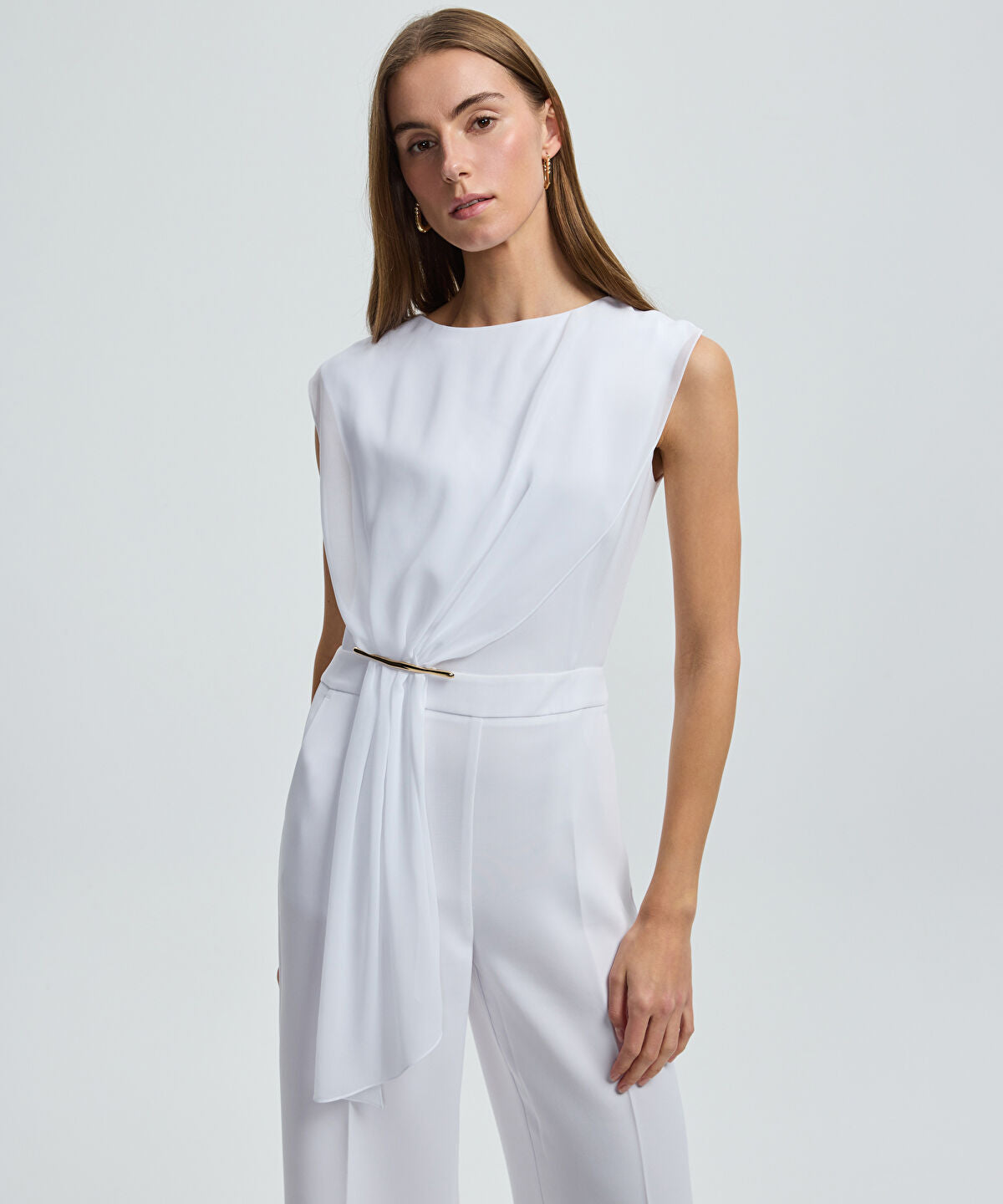 Zoomed Pleated Jumpsuit with Gold Accent