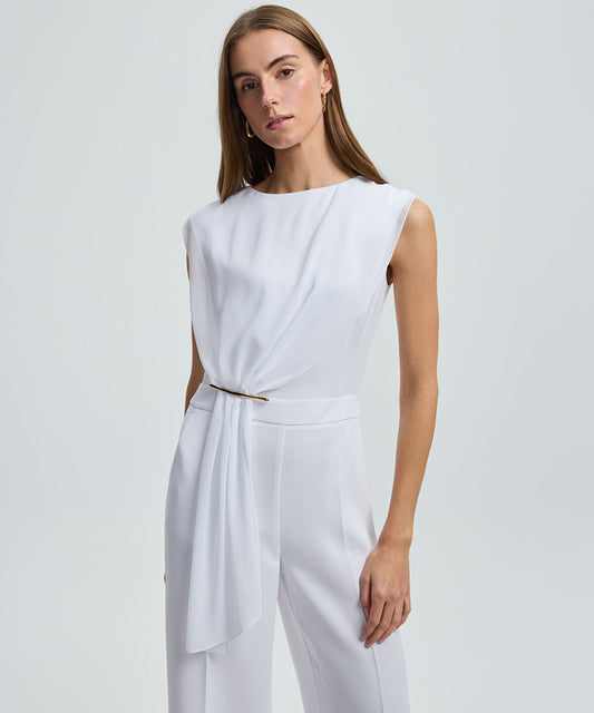Pleated Jumpsuit with Gold Accent