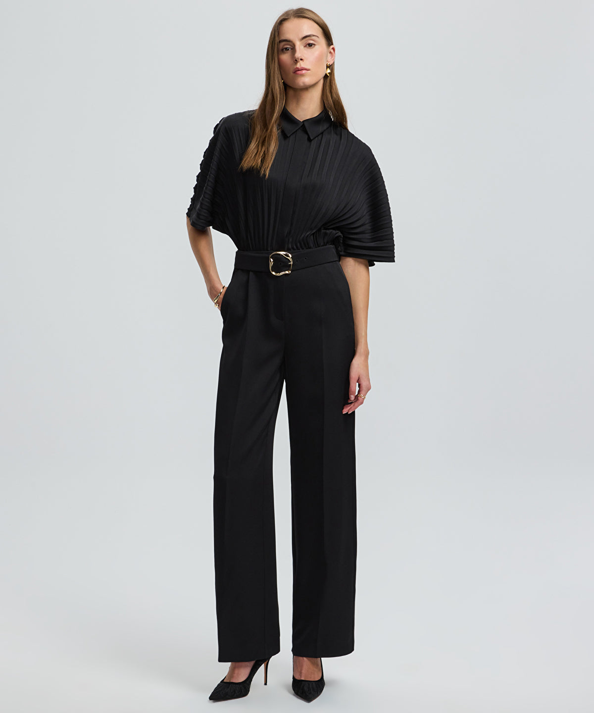 Pleated Wide-Leg Jumpsuit