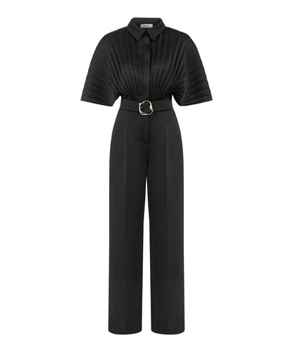 Pleated Wide-Leg Jumpsuit