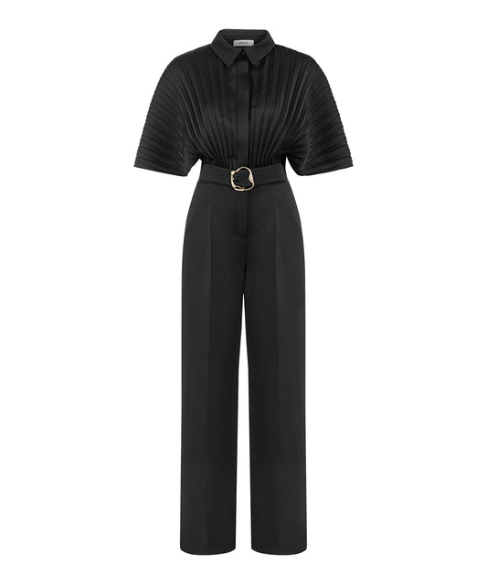 Pleated Wide-Leg Jumpsuit