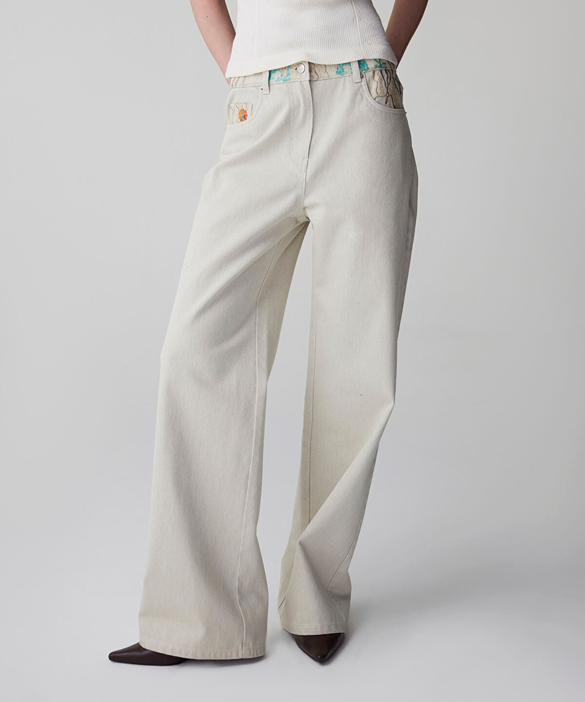 Zoomed Embroidered Non-Denim Jeans