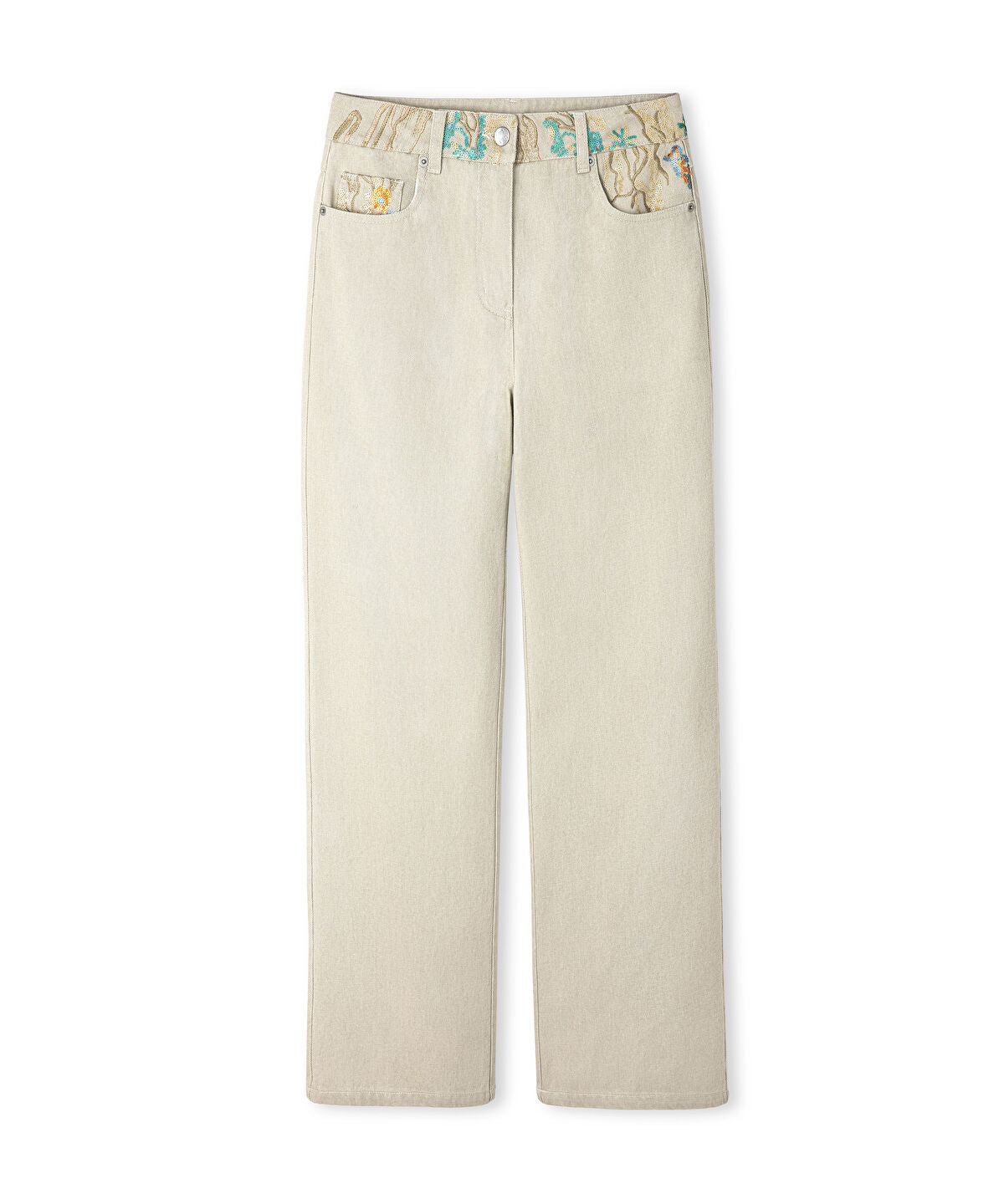 Zoomed Embroidered Non-Denim Jeans