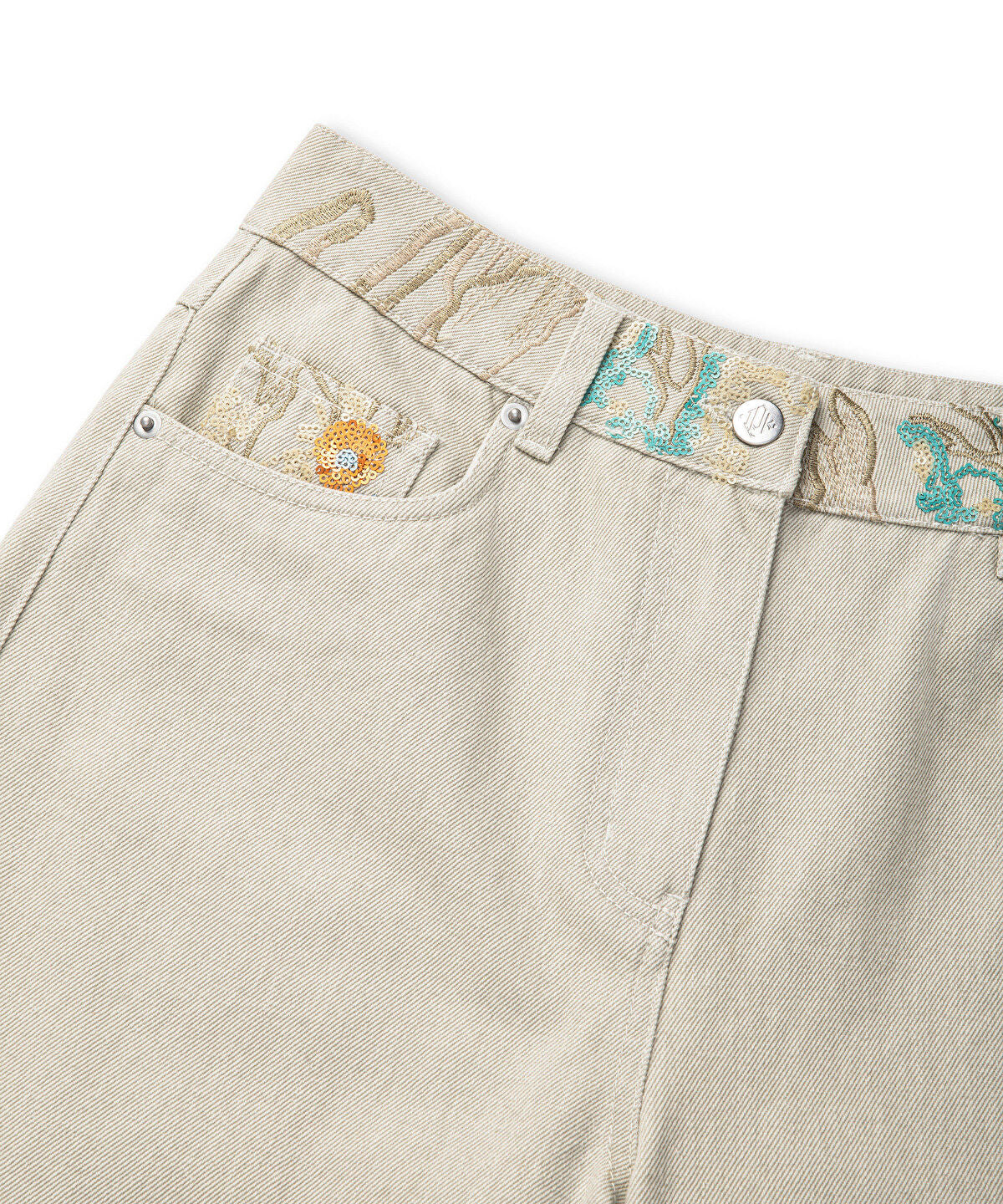 Zoomed Embroidered Non-Denim Jeans