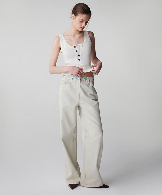 Embroidered Non-Denim Jeans